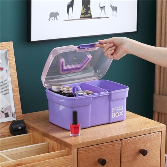 11'' Plastic Box Organizer with Removable Tray, Sewing Box Organizer (Purple) - Picture 5 of 7